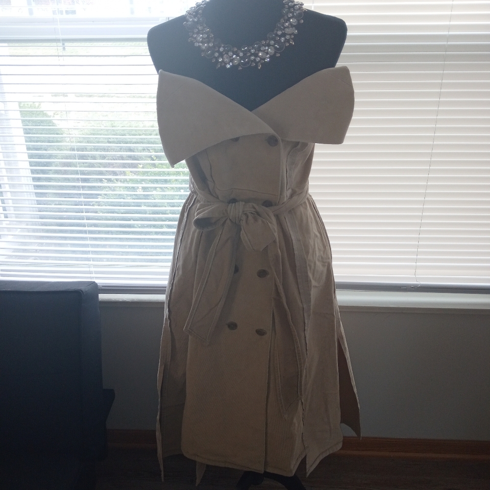 Tan corduroy trench coat dress by MAKING THE CUT size (1) small - Picture 5 of 9